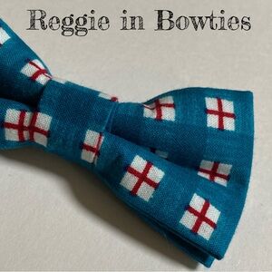 Pet Bowtie in Teal with White and Red Cross Squares